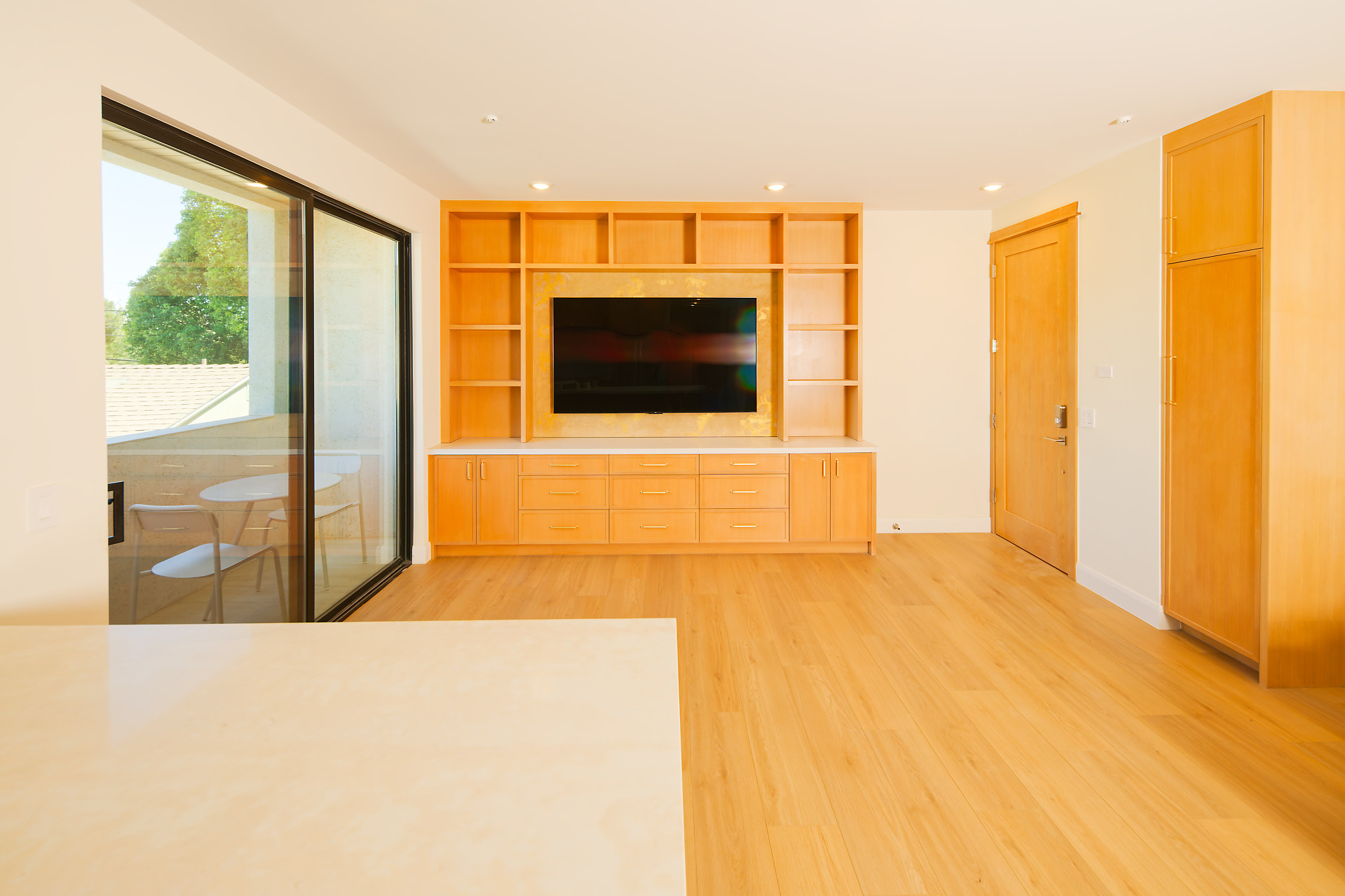 Completed project — 31: Living space with custom built-in wood cabinetry